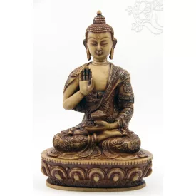 Áldó Buddha csont színű rezin szobor - 20 cm