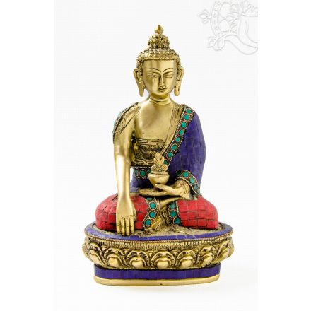 Shakyamuni Buddha réz szobor, kővel berakott - 25 cm