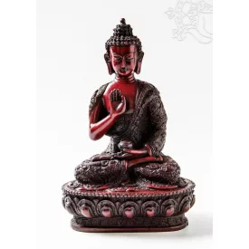 Áldó Buddha szobor, rezin, vörös színű - 27 cm