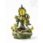 Zöld Tara réz szobor, zöld - arany színű - 21 cm