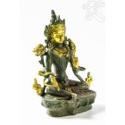 Zöld Tara réz szobor, zöld - arany színű - 21 cm