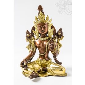 Zöld Tara réz szobor, arany-bronz - 27 cm