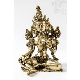 Zöld Tara réz szobor, matt sárga - 27 cm