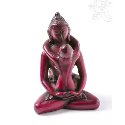   Buddha és Shakti (Samantabhadra) rezin szobor, vörös színű - 8 cm