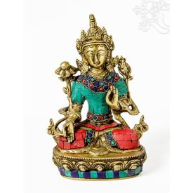 Fehér Tara réz szobor, kővel berakott - 21 cm