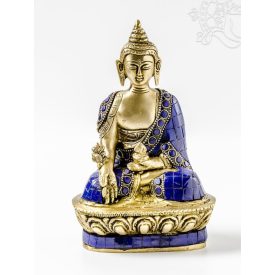 Gyógyító Buddha réz szobor, kék kővel berakott - 18 cm