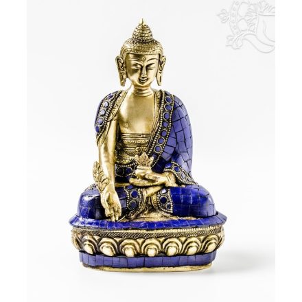 Gyógyító Buddha réz szobor, kék kővel berakott - 21 cm