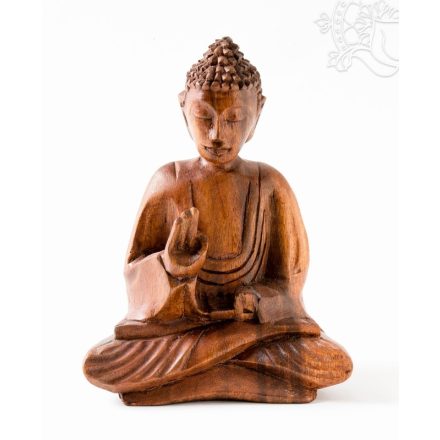 Áldó Buddha fa faragott szobor - 16 cm