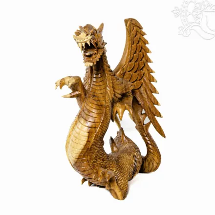 Sárkány fa faragott szobor - 43 cm