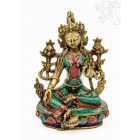 Zöld Tara réz szobor, kővel berakott, prémium minőség - 22 cm