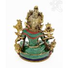 Zöld Tara réz szobor, kővel berakott, prémium minőség - 22 cm