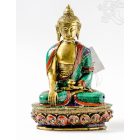 Shakyamuni Buddha réz szobor, kővel berakott, prémium minőség - 21 cm