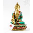 Gyógyító Buddha réz szobor, kővel berakott, prémium minőség - 21 cm