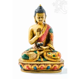 Áldó Buddha kézzel festett rezin szobor - 14 cm