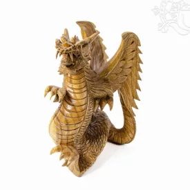 Sárkány fa faragott szobor - 32 cm