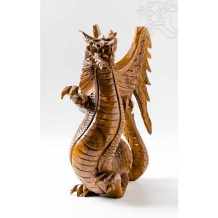 Sárkány fa faragott szobor - 32 cm