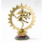 Táncoló Shiva réz szobor, kőberakásos - 19 cm
