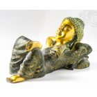 Pihenő Buddha réz szobor, zöld -arany- 38 cm - nagy méretű, különleges