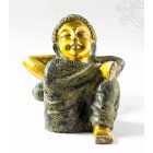 Pihenő Buddha réz szobor, zöld -arany- 38 cm - nagy méretű, különleges