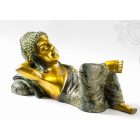Pihenő Buddha réz szobor, zöld -arany- 38 cm - nagy méretű, különleges