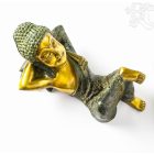Pihenő Buddha réz szobor, zöld -arany- 38 cm - nagy méretű, különleges