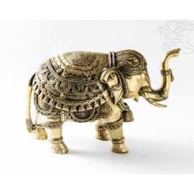 Elefánt réz szobor, matt sárga - 38 cm - nagy méretű