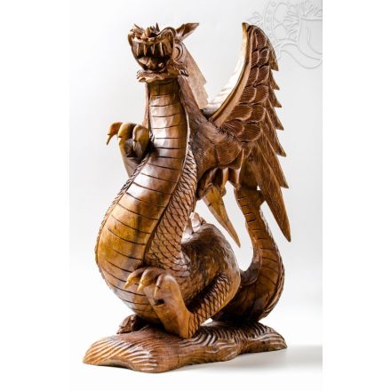 Sárkány fa faragott szobor - 50 cm