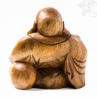 Nevető Buddha fa faragott szobor - 20 cm