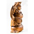 Álló nevető Buddha fa faragott szobor, nagy méretű - 42 cm
