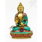 Áldó Buddha réz szobor, kővel berakott, prémium minőség - 16 cm