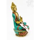 Áldó Buddha réz szobor, kővel berakott, prémium minőség - 16 cm