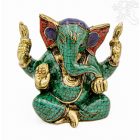 Ganesha réz szobor kővel berakott - prémium minőségű - 13 cm