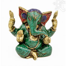   Ganesha réz szobor kővel berakott - prémium minőségű - 13 cm