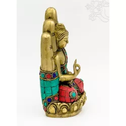 Áldó Buddha kézben réz szobor, kővel berakott