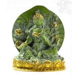 Zöld Tara réz szobor, zöld - arany színű - 14 cm