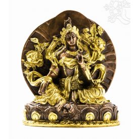 Zöld Tara réz szobor, arany-bronz - 14 cm