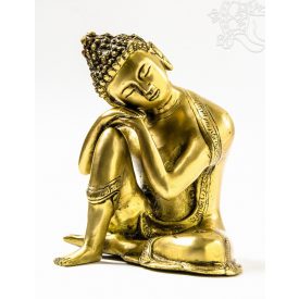 Gondolkodó Buddha réz szobor, matt sárga - 18 cm
