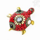 Piros kővel berakott teknős féldrágakövekkel, kicsi - 9 cm