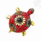 Piros kővel berakott teknős féldrágakövekkel, kicsi - 9 cm