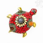 Piros kővel berakott teknős féldrágakövekkel, kicsi - 9 cm