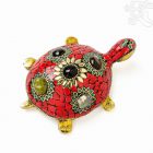 Piros kővel berakott teknős féldrágakövekkel, közepes - 13 cm