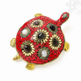   Piros kővel berakott teknős féldrágakövekkel, nagy  - 17 cm