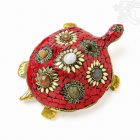 Piros kővel berakott teknős féldrágakövekkel, nagy  - 17 cm