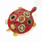 Piros kővel berakott teknős féldrágakövekkel, nagy  - 17 cm