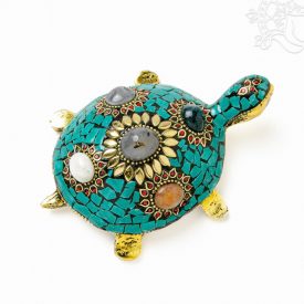   Zöld kővel berakott teknős féldrágakövekkel, közepes - 13 cm