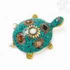 Zöld kővel berakott teknős féldrágakövekkel, közepes - 13 cm