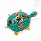 Zöld kővel berakott teknős féldrágakövekkel, közepes - 13 cm