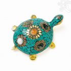 Zöld kővel berakott teknős féldrágakövekkel, közepes - 13 cm