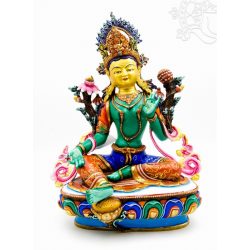   Zöld Tara teljesen aranyozott, festett szobor különlegesség - 35 cm