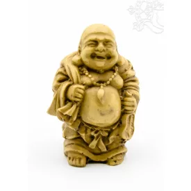Nevető Buddha rezin szobor, csont színű - 7 cm